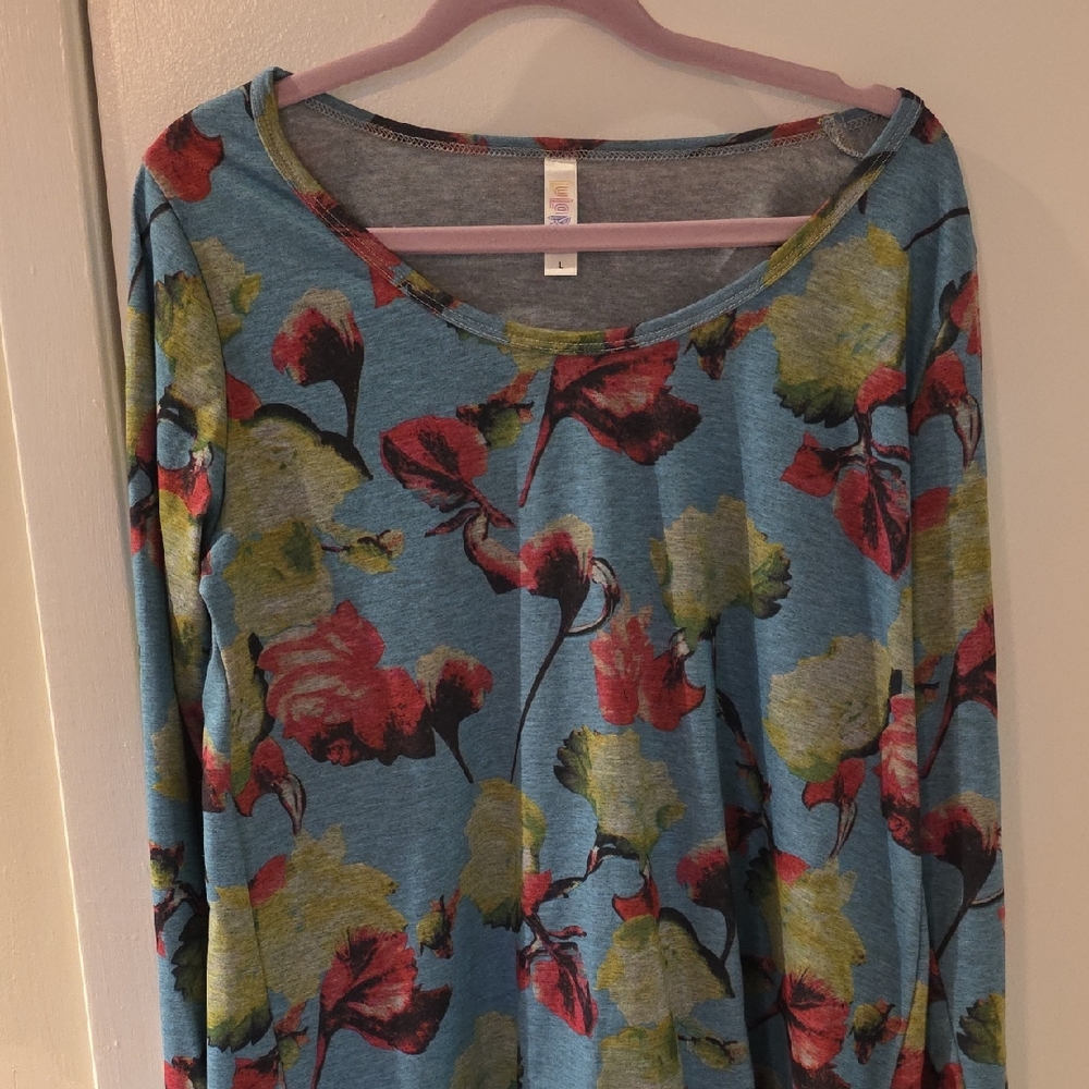 LuLaRoe Blue and Red Floral Long Sleeve Top